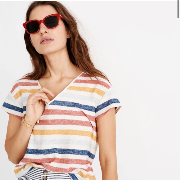 Madewell, Skyline V-Neck Tee in Jay Stripe - Picture 2 of 6